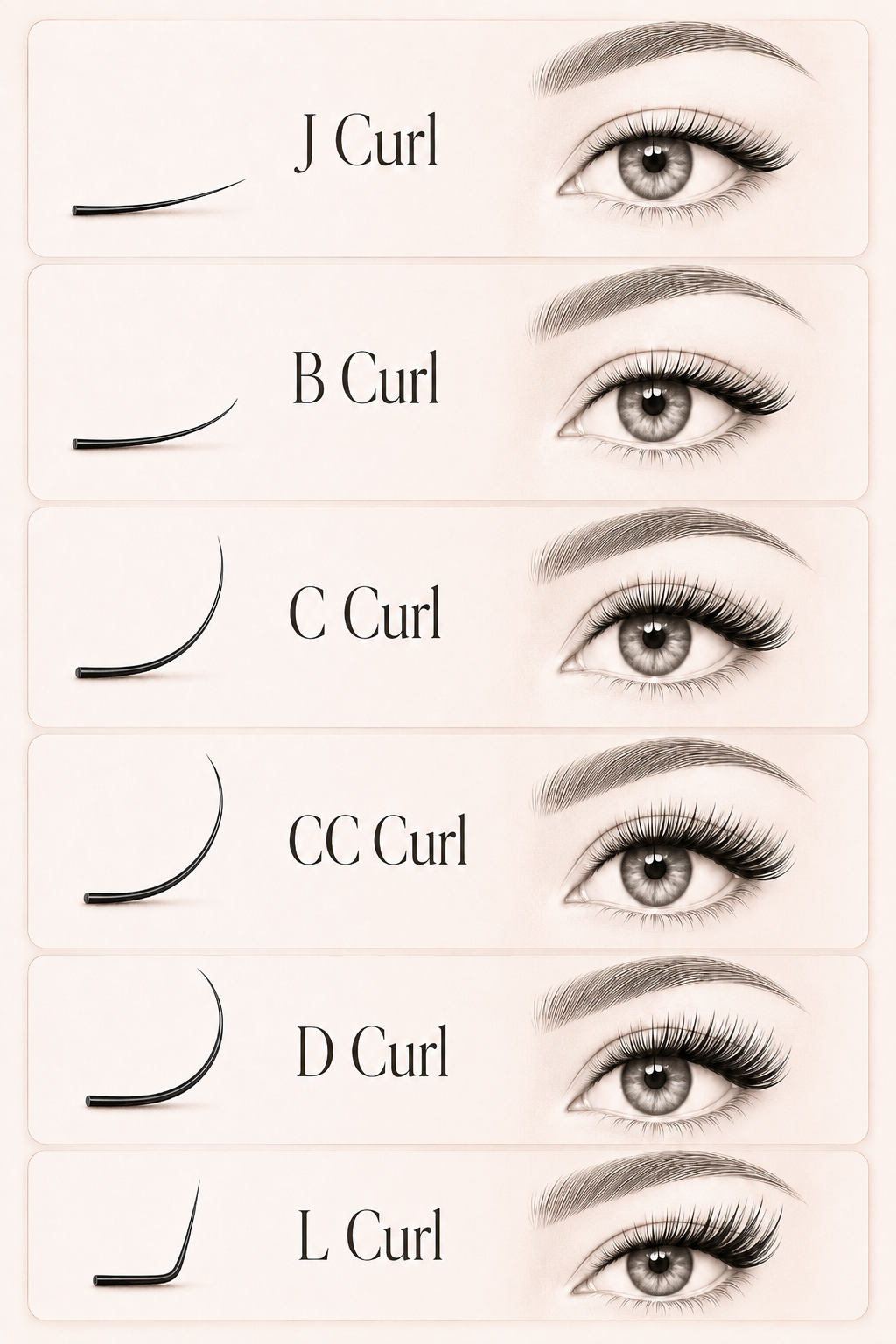 Lash Extension Curl Chart